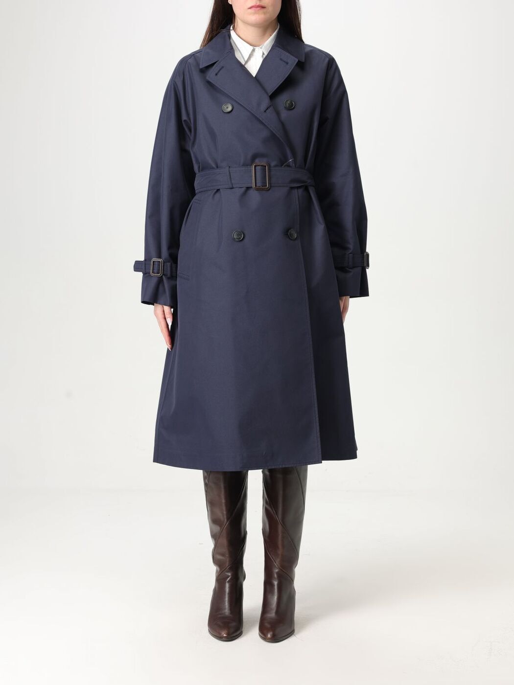MaxMara iBLUES トレンチコート ベルト付き フリル襟 38 撥水 MaxMara iBLUES トレンチコート ベルト付き フリル襟 38 撥水