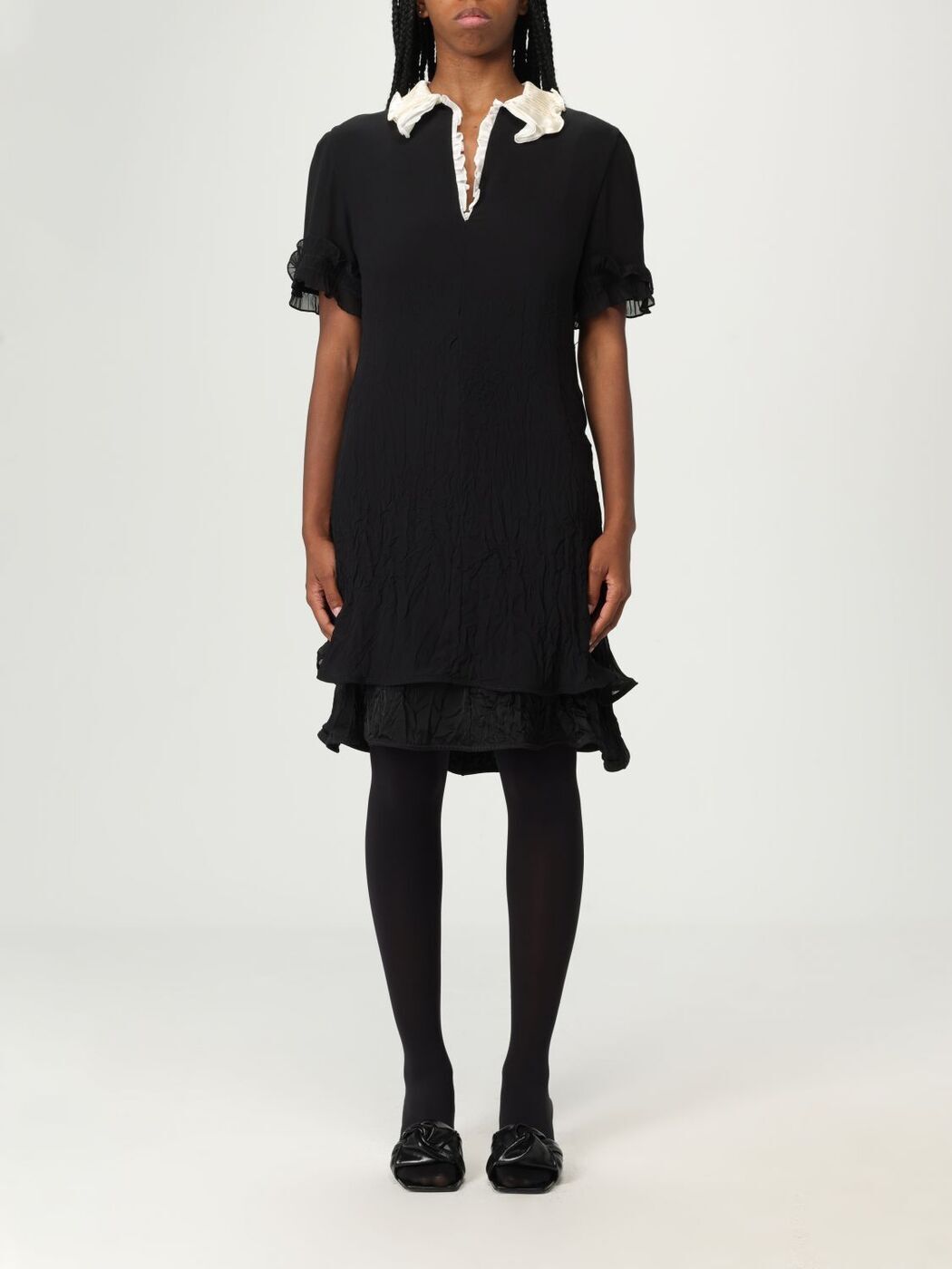 Jil sander 半袖ワンピース ジルサンダーJIL SANDER ポリ裾切替プリーツノースリーブ
