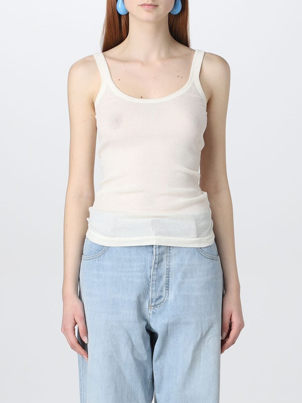 ボッテガ・ヴェネタ BOTTEGA VENETA  レディース ワンポイントロゴ刺しゅう Tシャツ【オフホワイト】 707791 VKLZ0 9071/【2023SS】l-tops ボッテガ・ヴェネタ BOTTEGA VENETA レディース ワンポイント