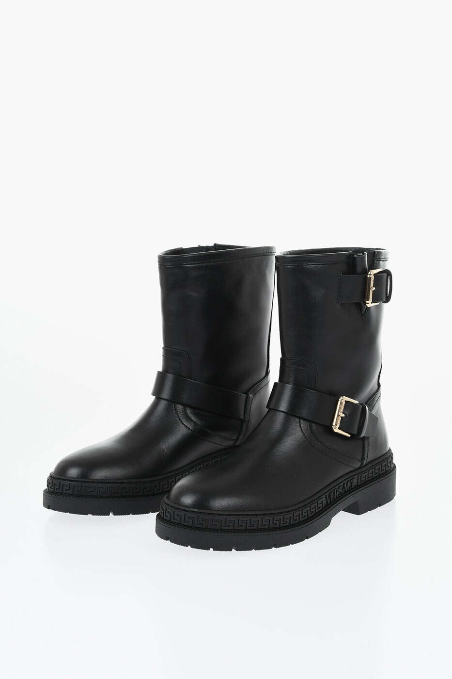 ヴェルサーチェ VERSACE 坦々たるブーツ ブーツ ガールズ 黒いこと Flat boots 1012281 1A00138 1B00V 関税 貨物輸送無料 dk