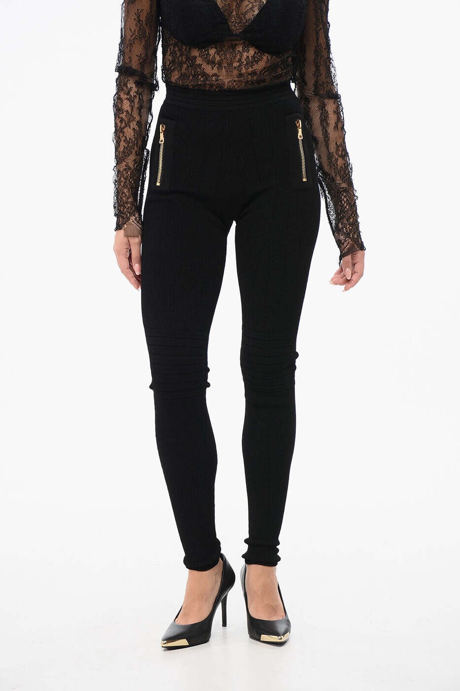 バルマン BALMAIN レギンス レディース 黒いこと Leggings YF0PD004KC940PA 関税 貨物輸送無料 dk
