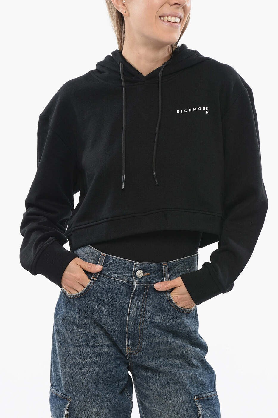 ジョンバージニアの州都 JOHN RICHMOND 調教師 レディース 黒いこと Sweatshirts UWP24005FEBLACK OFF WHITE 関税 貨物輸送無料 dk