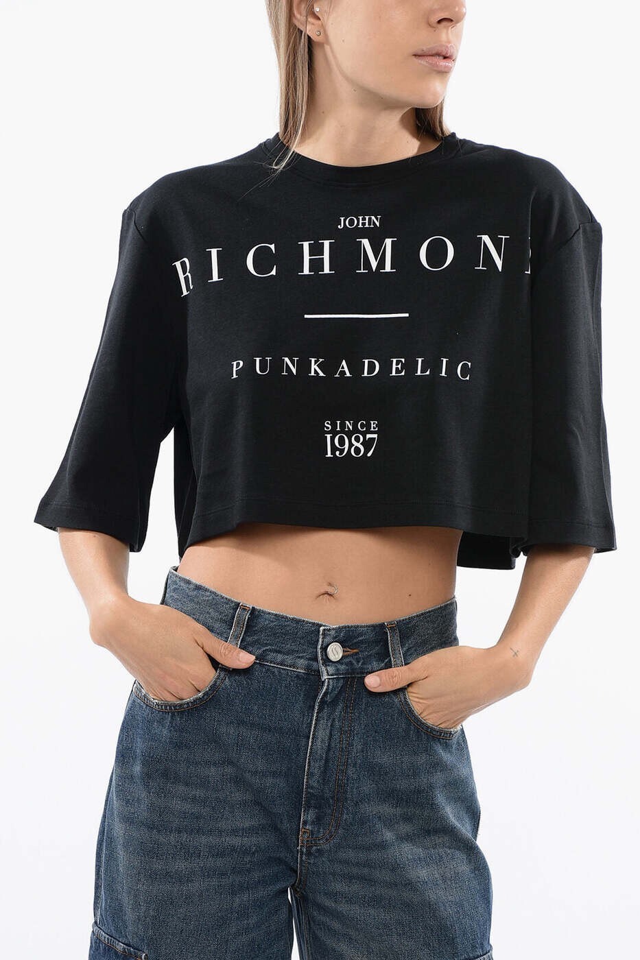 ジョンバージニアの州都 JOHN RICHMOND スポーツシャツ プルオーバー レディース 黒いこと T-shirts and polo shirts RWP24176TSBLACK 関税 貨物輸送無料 dk