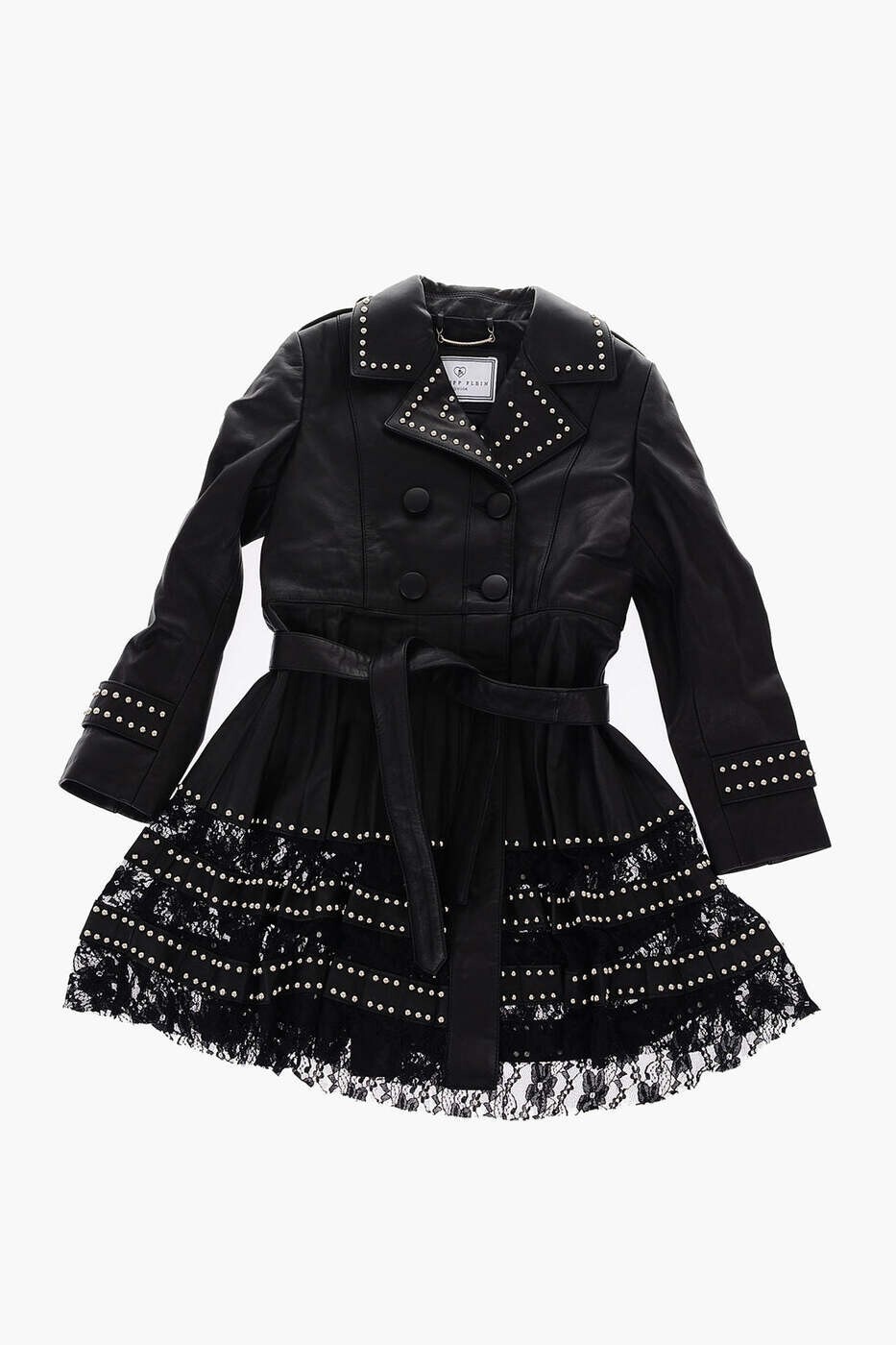フィリップ 飾り気の無い PHILIPP PLEIN トレンチコート 厚地の外套 ガールズ 黒いこと Trench coats S19C GLA0003 PLE010N 02 関税 貨物輸送無料 dk