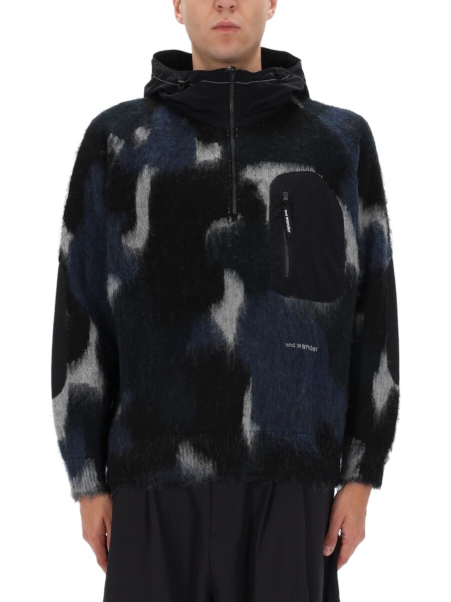 アンドワンダー AND WANDER セーター ニットウェア メンズ ブラック Knitwear 374334 関税 送料無料 2025AW el｜BRANDSHOP「il Tesoro」