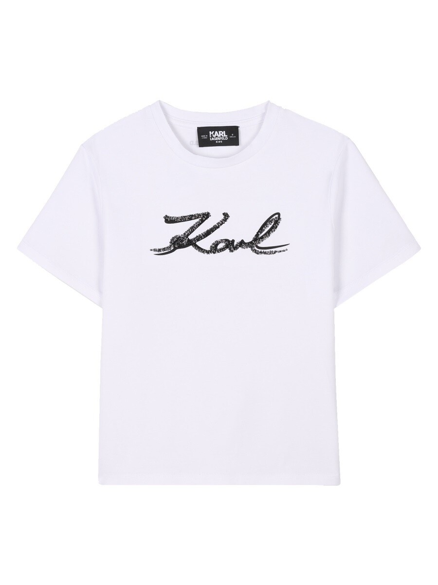 長い巻き毛 ラガーフェルド KARL LAGERFELD ロング衣袂ティーシャツ ティーシャツ ガールズ 白いこと Long sleeve t-shirts 359322 関税 貨物輸送無料 2025SS el
