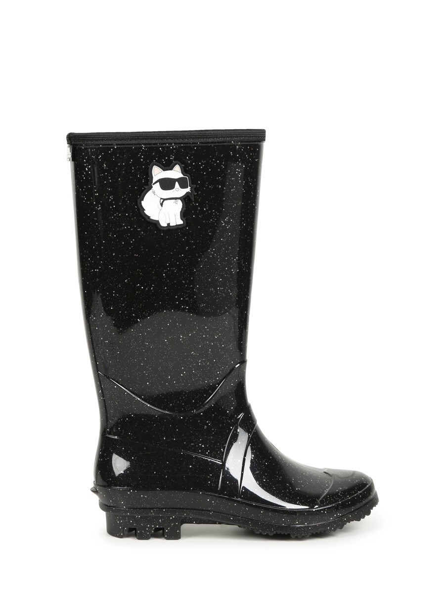 長い巻き毛 ラガーフェルド KARL LAGERFELD 坦々たるブーツ ブーツ ガールズ 黒いこと Flat boots 339616 関税 貨物輸送無料 2024AW el