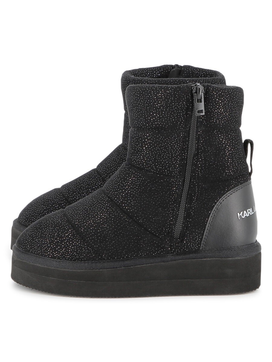 長い巻き毛 ラガーフェルド KARL LAGERFELD 滑っこいブーツ ブーツ ガールズ 黒いこと Flat boots 366679 関税 貨物輸送無料 2025AW el