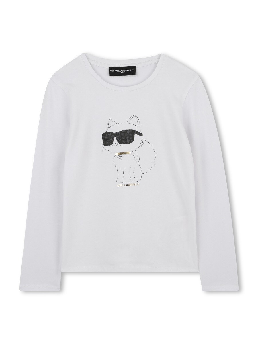 長い巻き毛 ラガーフェルド KARL LAGERFELD ロング衣袂ティーシャツ ティーシャツ ガールズ 白いこと Long sleeve t-shirts 367618 関税 貨物輸送無料 2025AW el