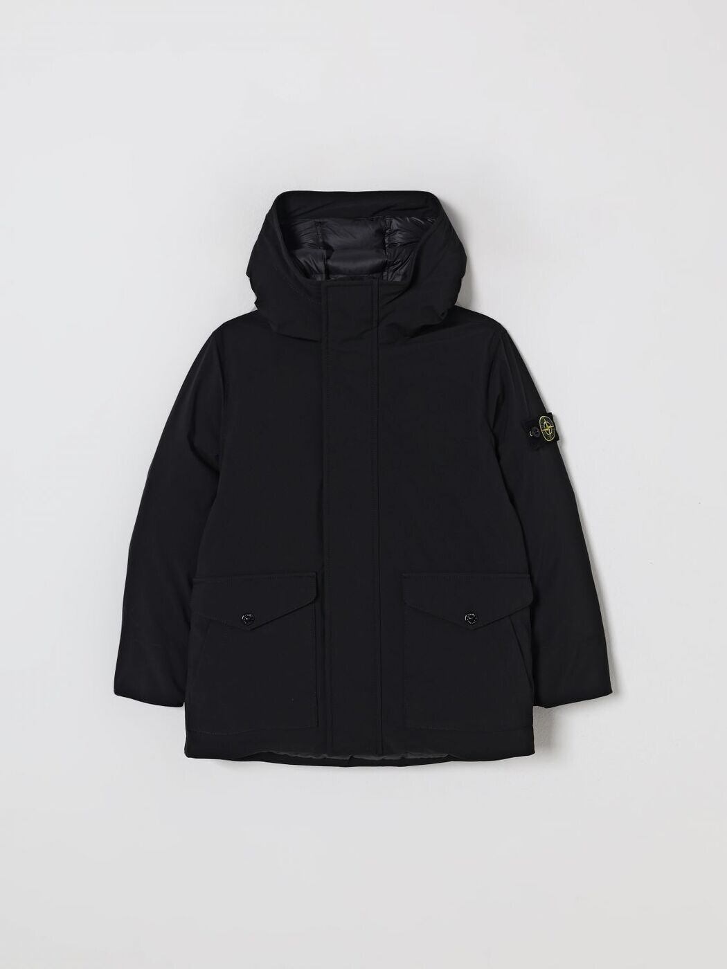 石ころ 島 STONE ISLAND JUNIOR 厚地の外套 ボーイズ 黒いこと Coats 4100002S0A27 関税 貨物輸送無料 2025AW gi