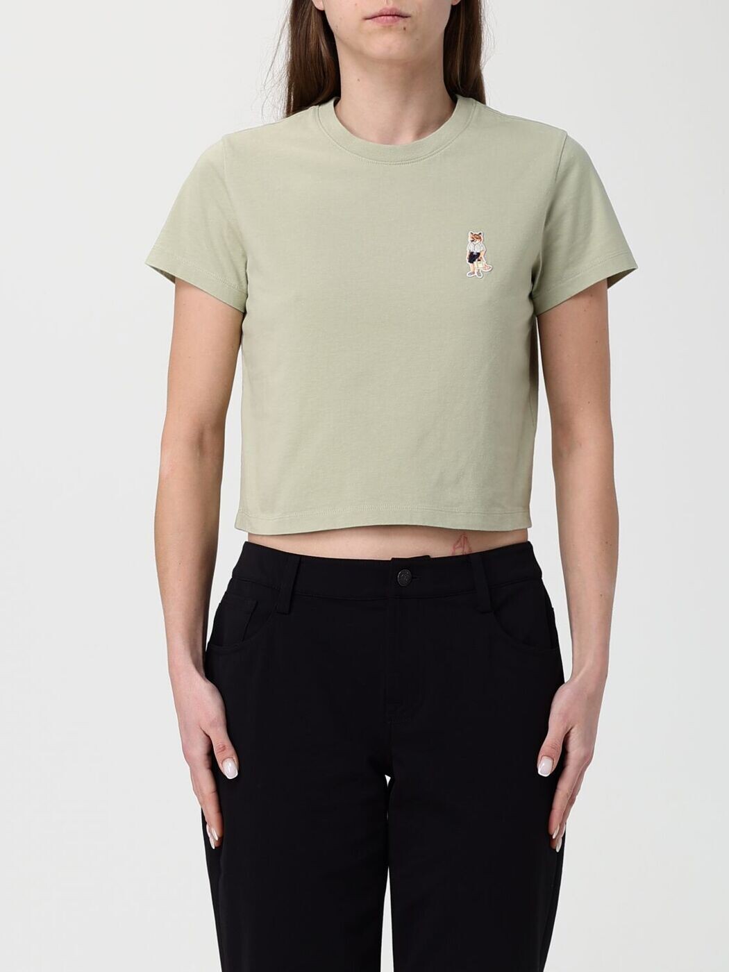 住みか 稲荷 MAISON KITSUNE スポーツシャツ プルオーバー レディース 緑であること T-shirts and polo shirts QW00113KJ7026 関税 貨物輸送無料 2026SS gi