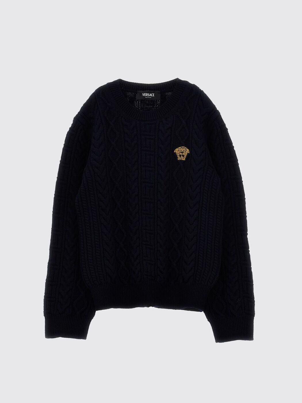 ヴェルサーチェ VERSACE クルーネックジャンパー 編み物御召しもの ボーイズ 黒いこと Crew neck jumpers 10159331A11126 関税 貨物輸送無料 2025AW gi