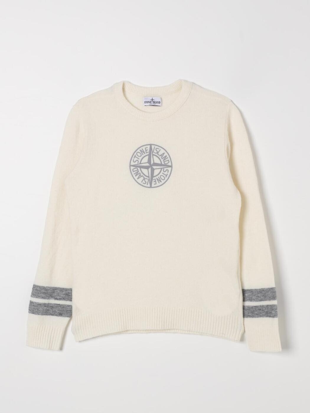 石ころ 島 STONE ISLAND JUNIOR クルーネックジャンパー 編み物御召しもの ボーイズ 白いこと Crew neck jumpers 8116523H3 White 関税 貨物輸送無料 2025AW gi