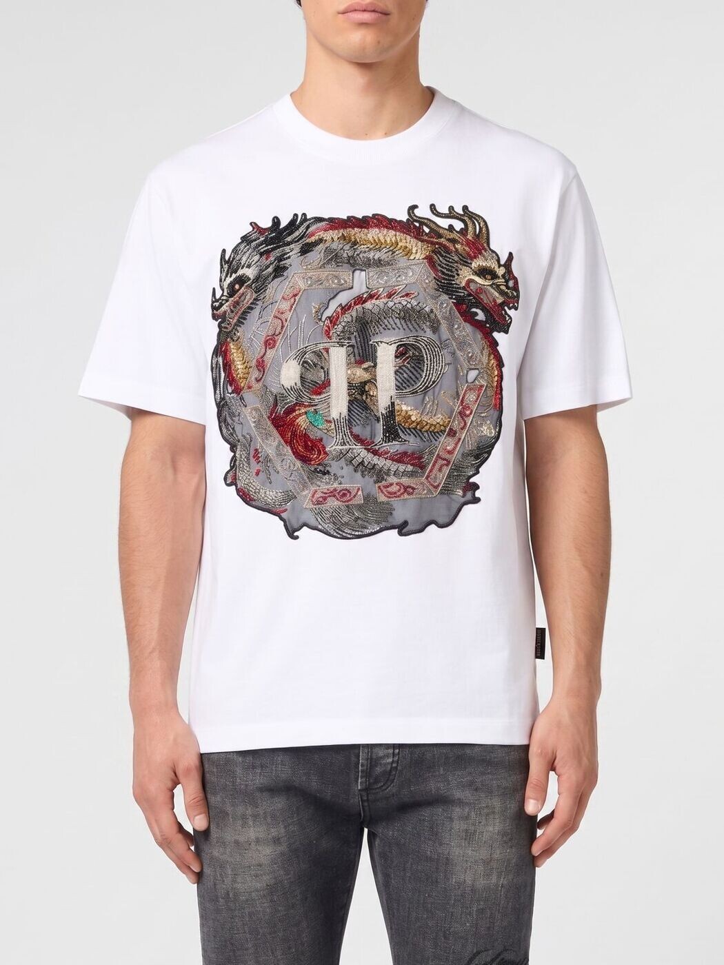 フィリップ 飾り気の無い PHILIPP PLEIN ティーシャツ メンズ 白いこと T-shirts SAFCMTK8404PJY002N 関税 貨物輸送無料 2026SS gi