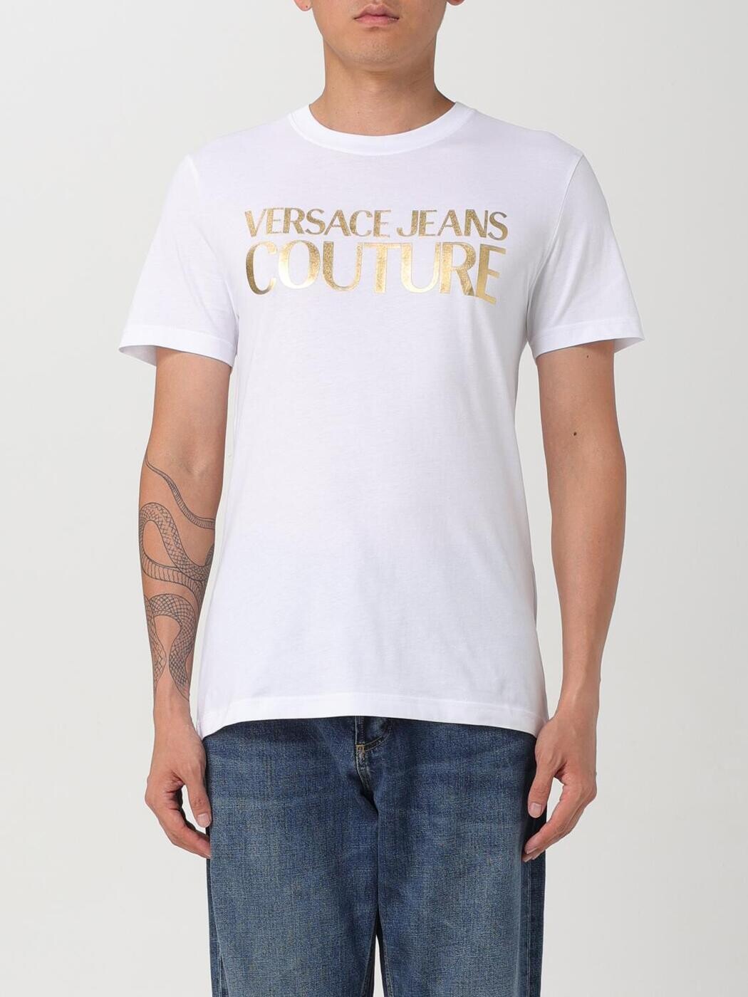 ヴェルサーチ ジーンズ クチュール VERSACE JEANS COUTURE Tシャツ メンズ ホワイト T-shirts 77GAHT05CJ00T 関税 送料無料 2025AW gi