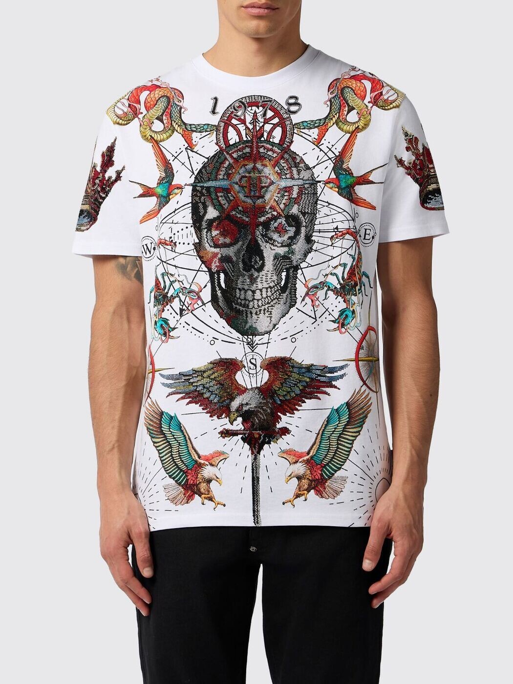 フィリップ 飾り気の無い PHILIPP PLEIN ティーシャツ メンズ 白いこと T-shirts SAFCMTK8852PJY002N 関税 貨物輸送無料 2026SS gi