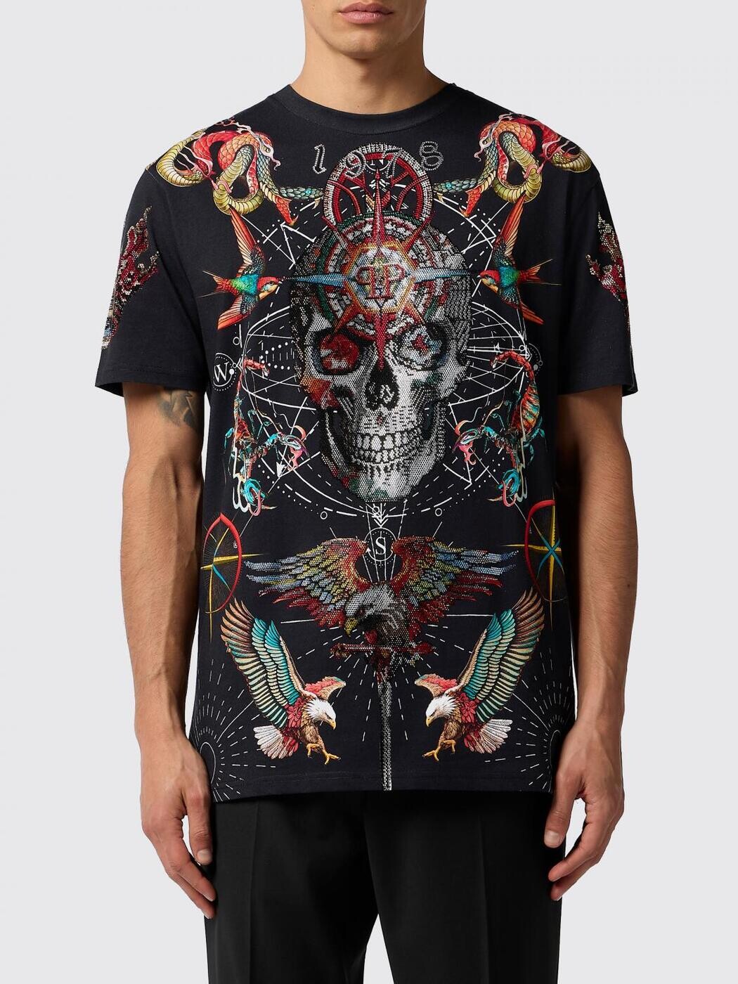 フィリップ 飾り気の無い PHILIPP PLEIN ティーシャツ メンズ 黒いこと T-shirts SAFCMTK8852PJY002N 関税 貨物輸送無料 2026SS gi