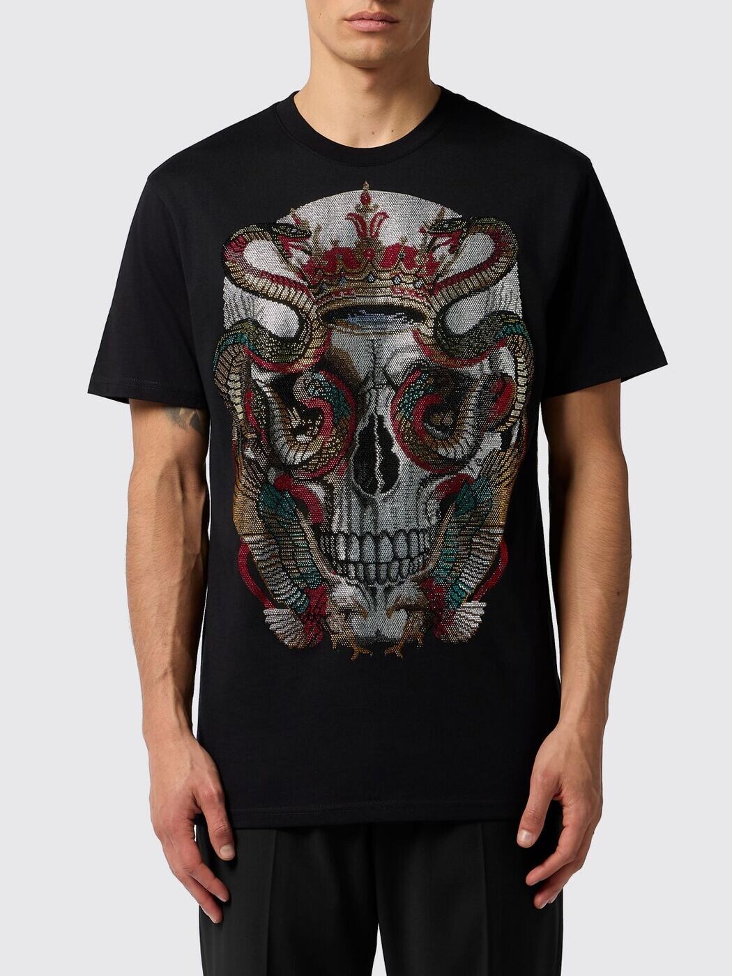 フィリップ 飾り気の無い PHILIPP PLEIN ティーシャツ メンズ 黒いこと T-shirts SAFCMTK8901PJY002N 関税 貨物輸送無料 2026SS gi