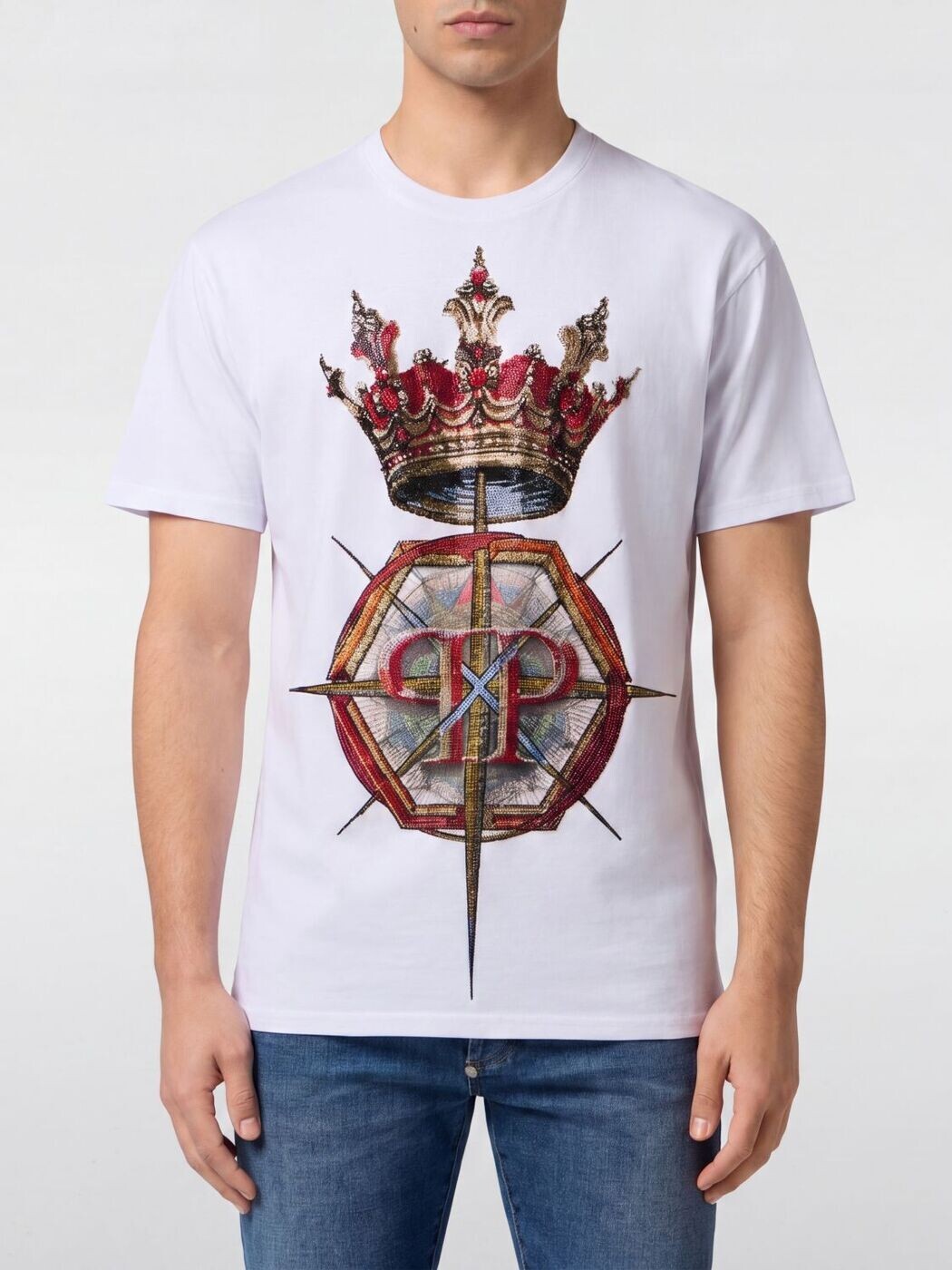 フィリップ 飾り気の無い PHILIPP PLEIN ティーシャツ メンズ 白いこと T-shirts SAFCMTK8863PJY002N 関税 貨物輸送無料 2026SS gi