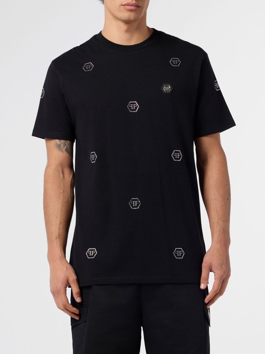 フィリップ 飾り気のない PHILIPP PLEIN ティーシャツ メンズ 黒いこと T-shirts SAFCMTK8730PJY002N 関税 貨物輸送無料 2026SS gi