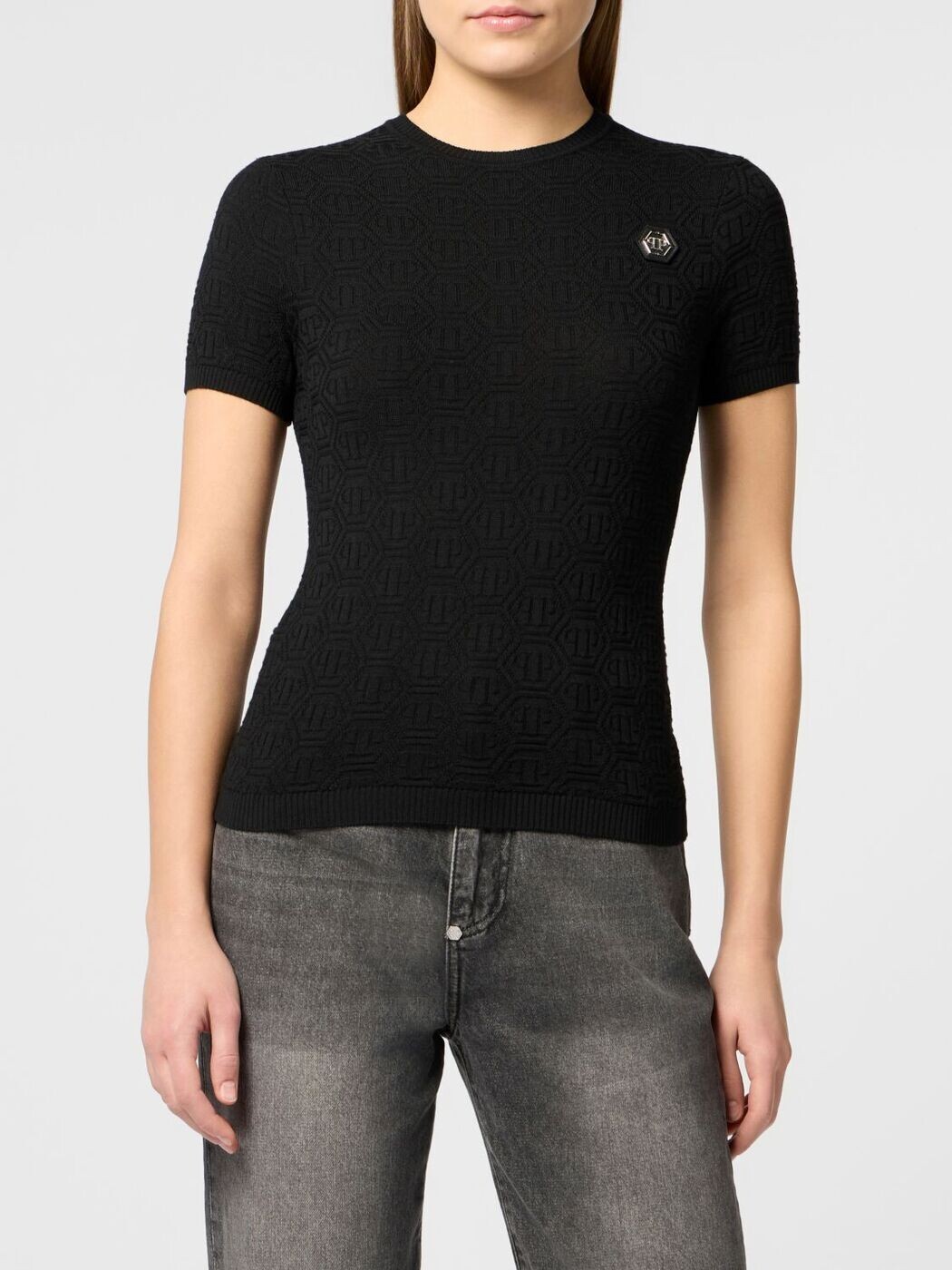 フィリップ飾り気のない PHILIPP PLEIN プルオーバー 編み物御召しもの レディース 黒いこと Knitwear SAFCWKK0302PKN002N 関税 貨物輸送無料 2026SS gi