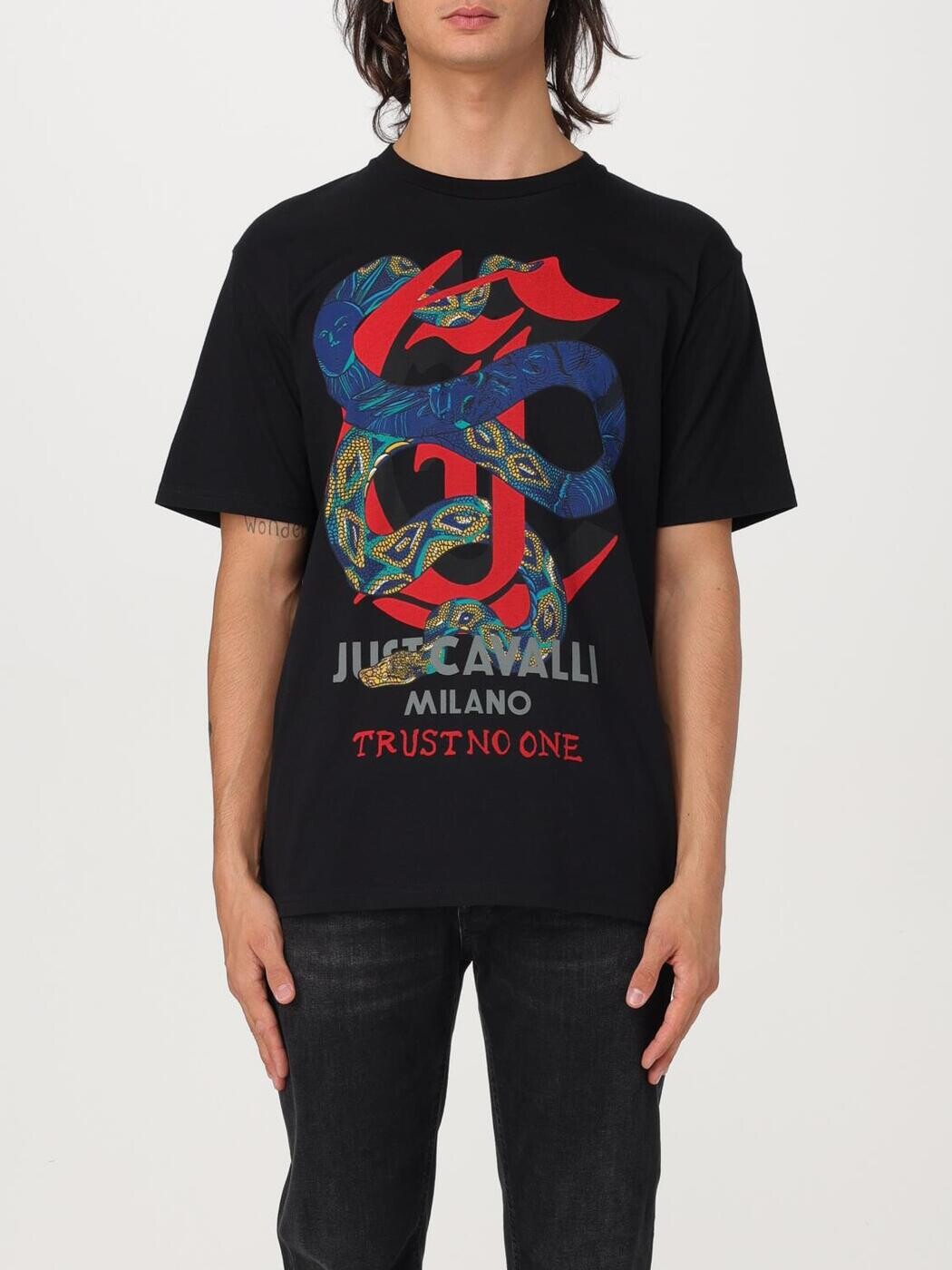 ジャスト カヴァリ JUST CAVALLI Tシャツ メンズ ブラック T-shirts 77OAHA14CJ700 Black 関税 送料無料 2024AW gi|BRANDSHOP「il Tesoro」
