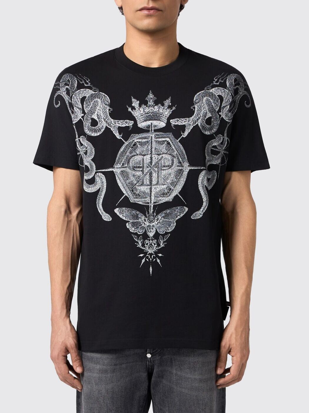 フィリップ 飾り気のない PHILIPP PLEIN ティーシャツ メンズ 黒いこと T-shirts SAFCMTK8822PJY002N 関税 貨物輸送無料 2026SS gi