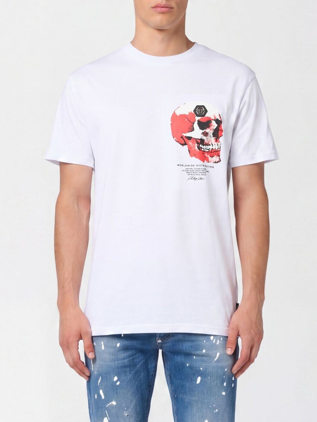 フィリップ 飾り気の無い PHILIPP PLEIN プルオーバー メンズ 白いこと T-shirts SAFCMTK8703PJY002N 関税 貨物輸送無料 2026SS gi