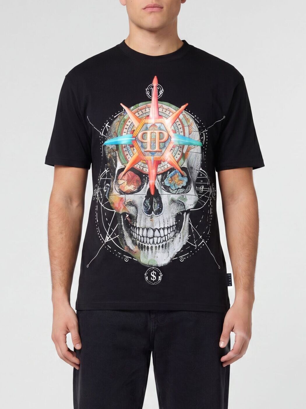 フィリップ 飾り気の無い PHILIPP PLEIN ティーシャツ メンズ 黒いこと T-shirts SAFCMTK8866PJY002N 関税 貨物輸送無料 2026SS gi