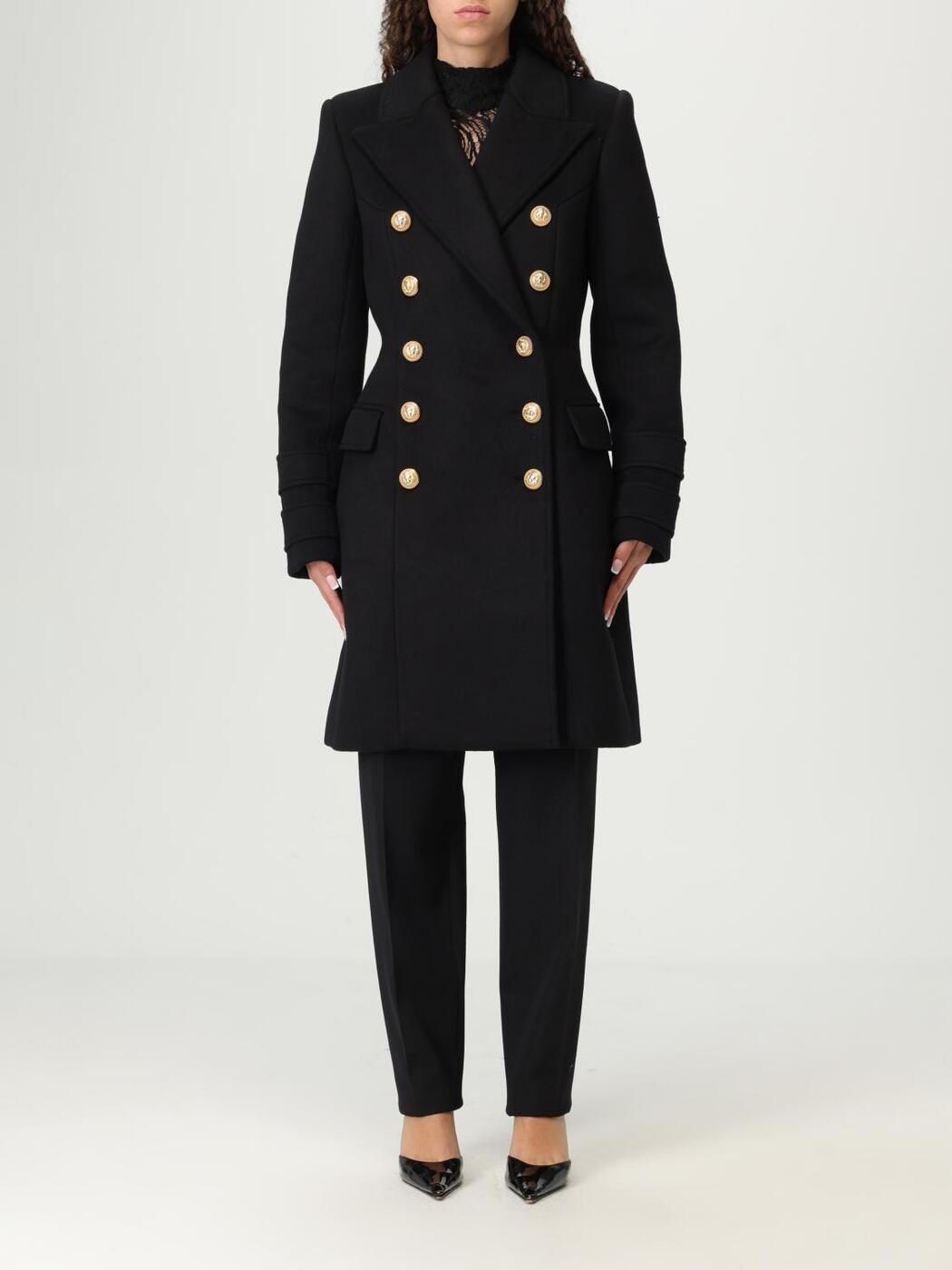 バルマン BALMAIN トレンチコート 厚地の外套 レディース 黒いこと Coats and trench coats FF1UB065WB50 関税 貨物輸送無料 2025AW gi