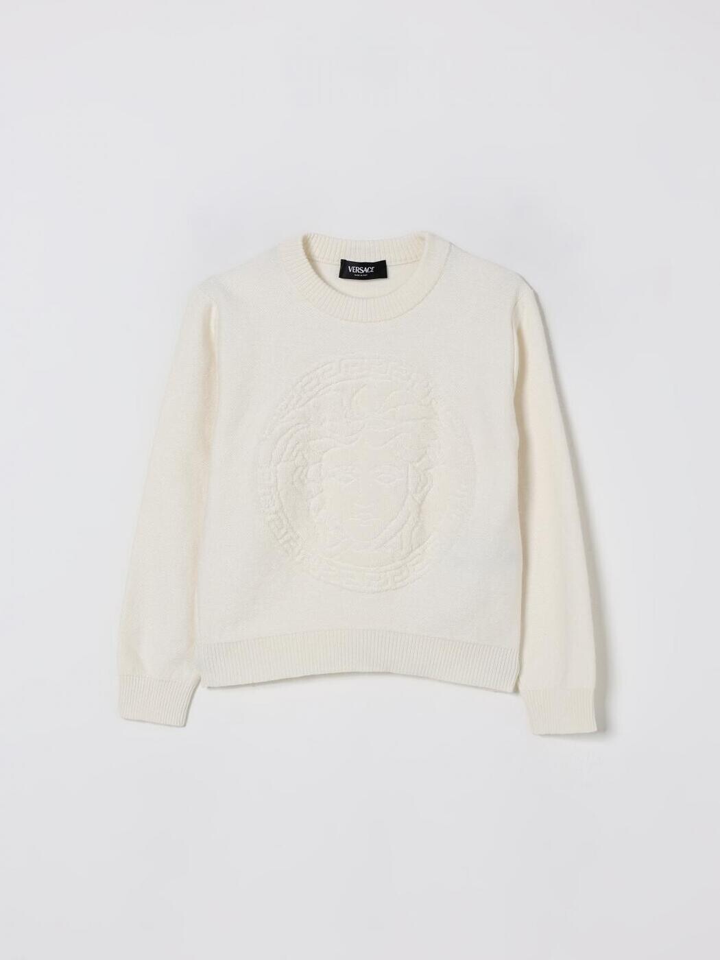 ヴェルサーチェ VERSACE クルーネックジャンパー 編み物御召しもの ボーイズ 白いこと Crew neck jumpers 10209321A15192 関税 貨物輸送無料 2025AW gi