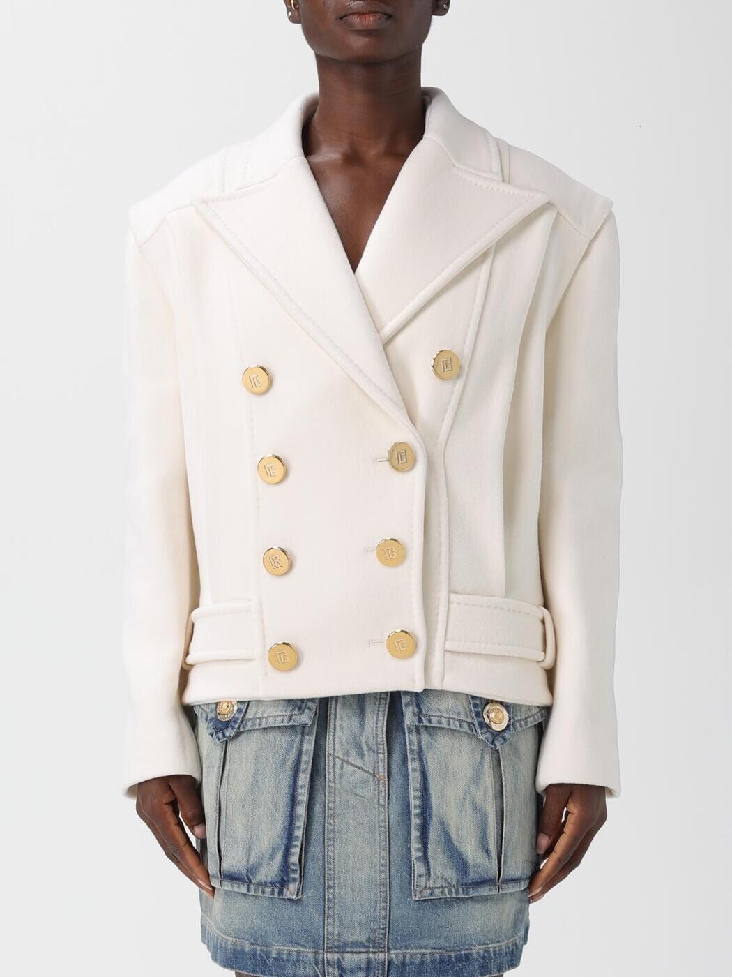 バルマン BALMAIN トレンチコート 厚地の外套 レディース 白いこと Coats and trench coats FF1UA095WB50 関税 貨物輸送無料 2025AW gi
