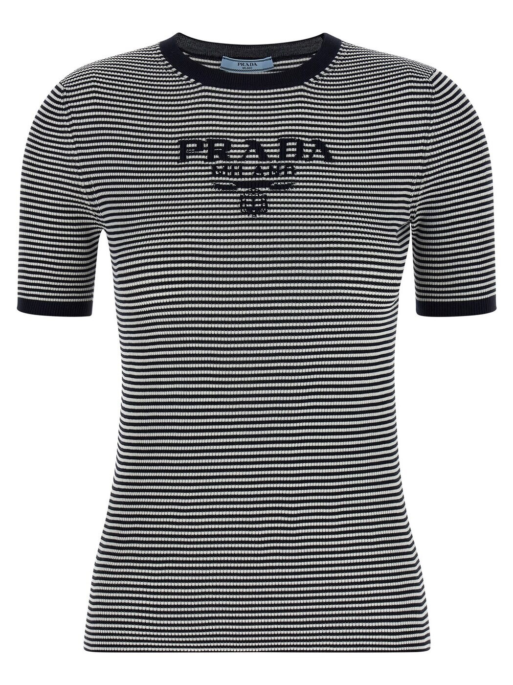 プラダ PRADA スポーツシャツ プルオーバー レディース 青色 T-shirts and polo shirts Striped silk t-shirt P24T1FSWMO19BVF022X Blue 関税 貨物輸送無料 2026SS ju