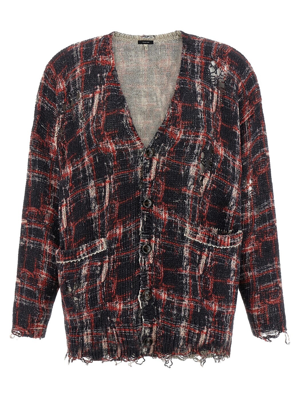 アール サー青少年 R13 スウェーター 編み物お召しもの レディース 赤いこと Knitwear Torn cardigan R13WY198Y261ABLACKREDWHITEPLAID Red 関税 貨物輸送無料 2026SS ju