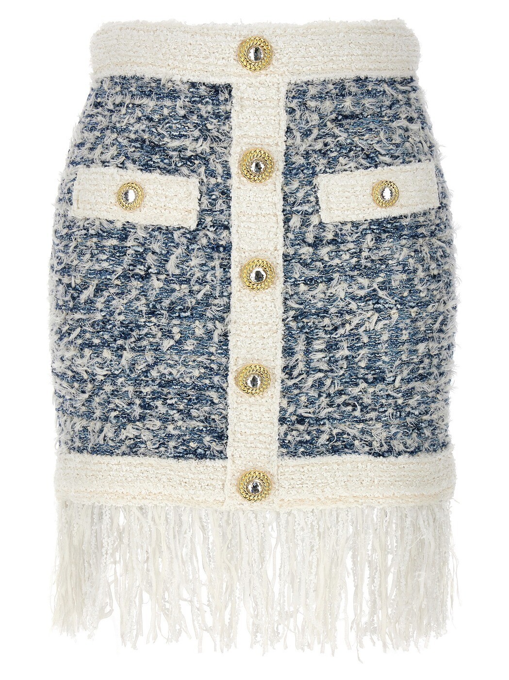 バルマン BALMAIN スカート レディース ブルー Skirts Fringed tweed skirt CF1LB293KF88SLJ Light Blue 関税 送料無料 2024SS ju|BRANDSHOP「il Tesoro」