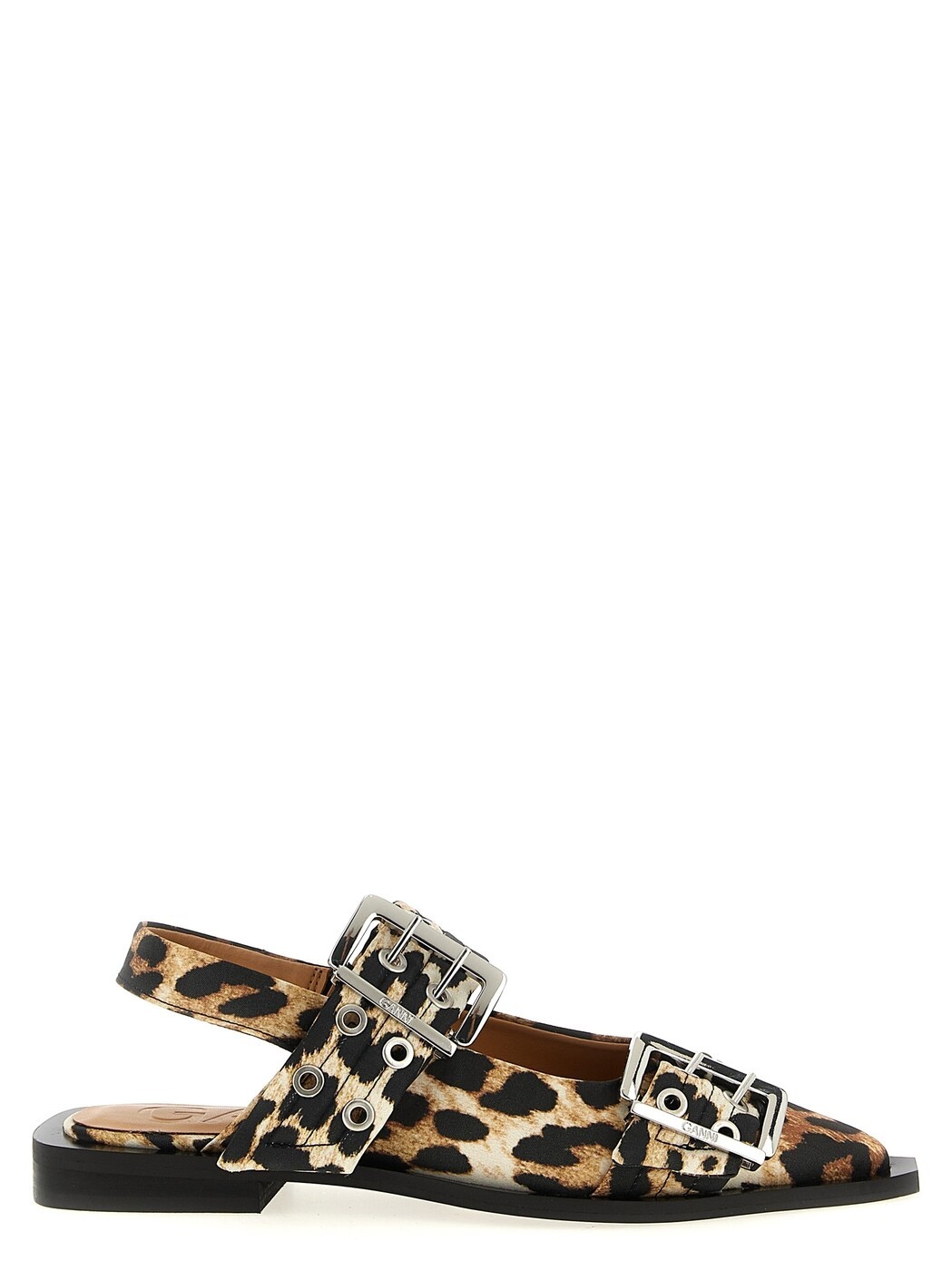 ガニー GANNI 滑っこいシューズ 滑っこいシューズ レディース マルチ色つや Flat Shoes \u0027Leopard Satin Feminine Buckle\u0027 slingback S2947943 Multicolor 関税 貨物輸送無料 2025AW ju