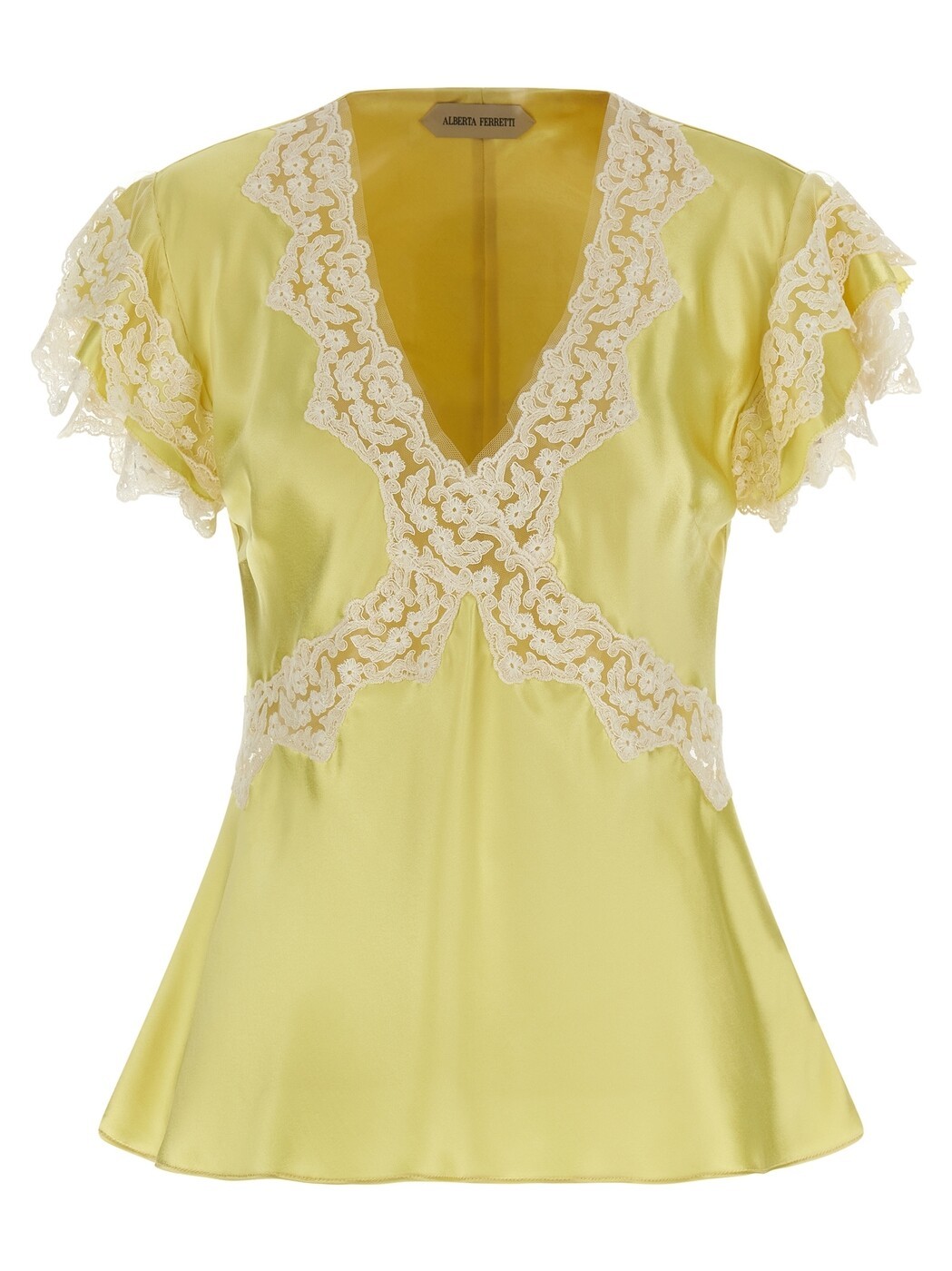 アルベルタ フェレッティ ALBERTA FERRETTI プルオーバー トップス レディース 黄色 T-shirts and tops Satin and lace top A022116271024 Yellow 関税 貨物輸送無料 2026SS ju