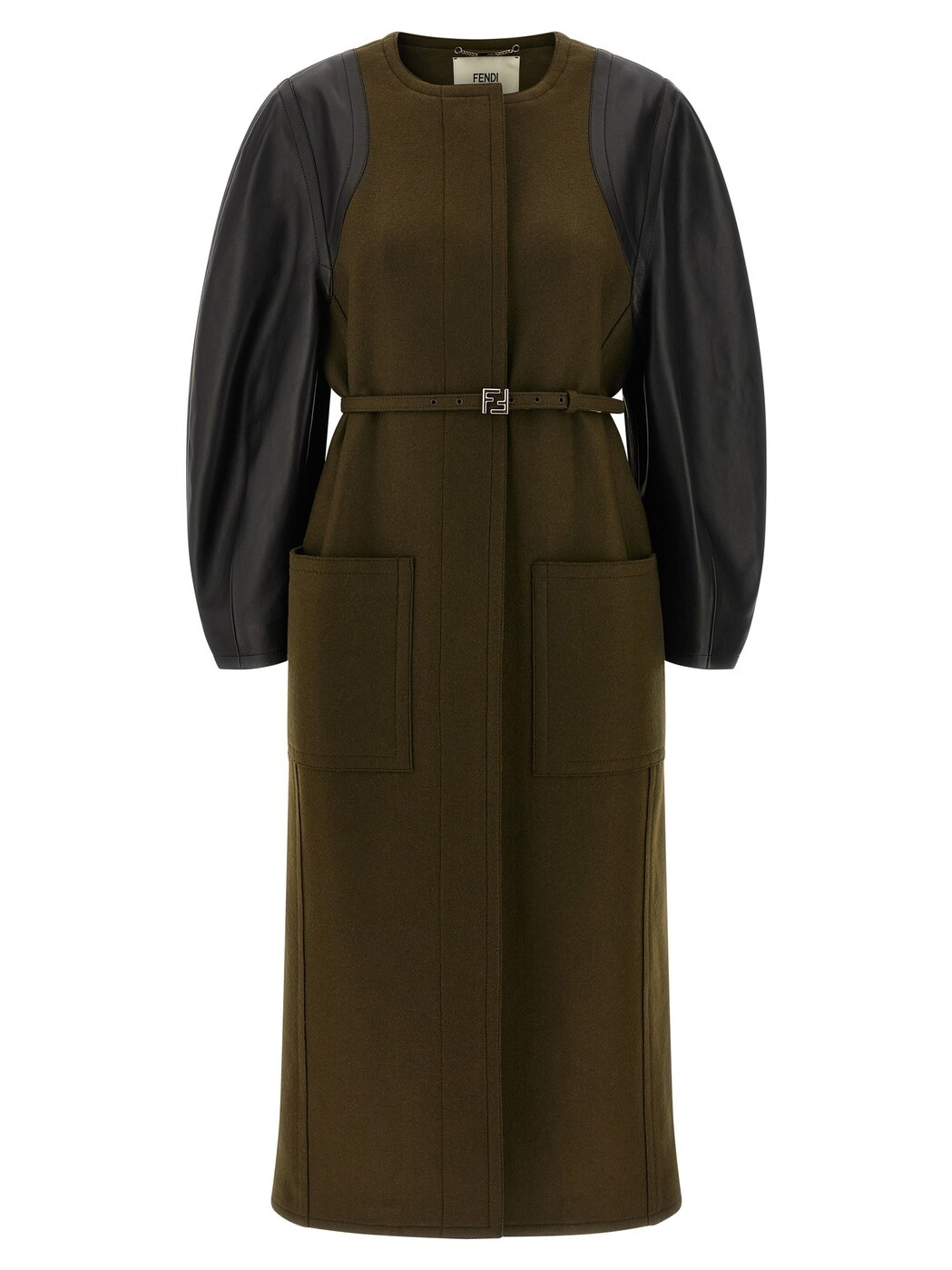 フェンディ FENDI トレンチコート 厚地の外套 レディース 緑であること Coats and trench coats \u0027Wool Felt\u0027 coat FF6150AJ0KF1T6G Green 関税 貨物輸送無料 2025AW ju