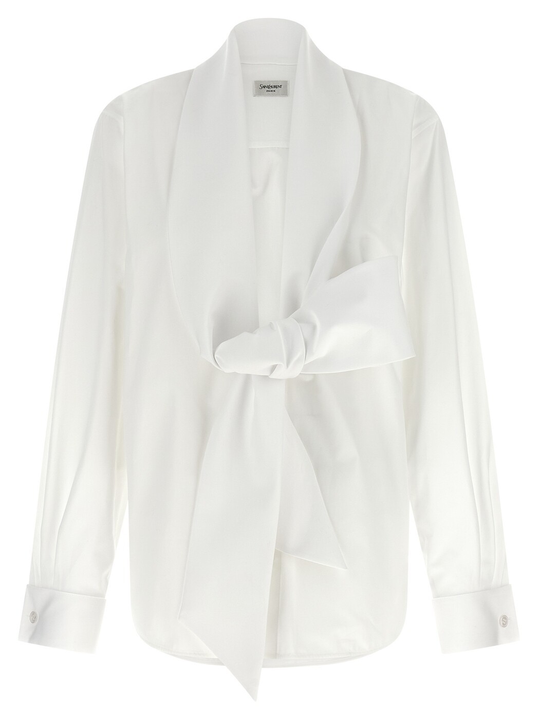 前日 サンローラン SAINT LAURENT PARIS プルオーバー レディース 白いこと Shirts Lavalliere collar shirt 870726Y1H489000 White 関税 貨物輸送無料 2026SS ju