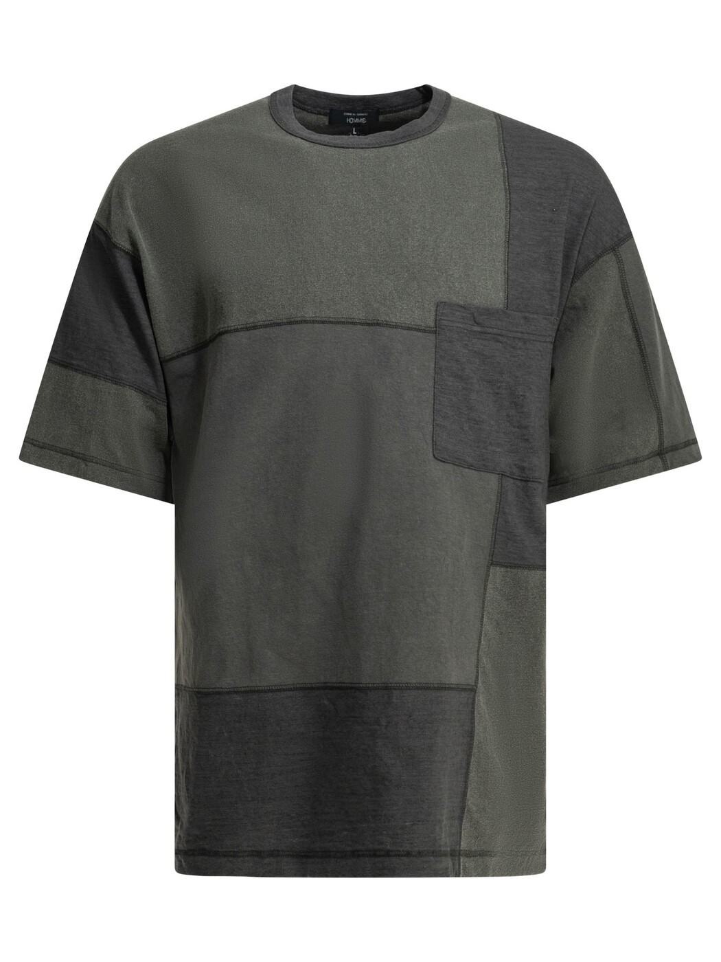 コム・デ・ギャルソン・オム COMME DES GARCONS HOMME プルオーバー メンズ 黒いこと T-shirts Patchwork crewneck t-shirt HQ-T023-S261 CHARCOAL MIX Black 関税 貨物輸送無料 2026SS vi