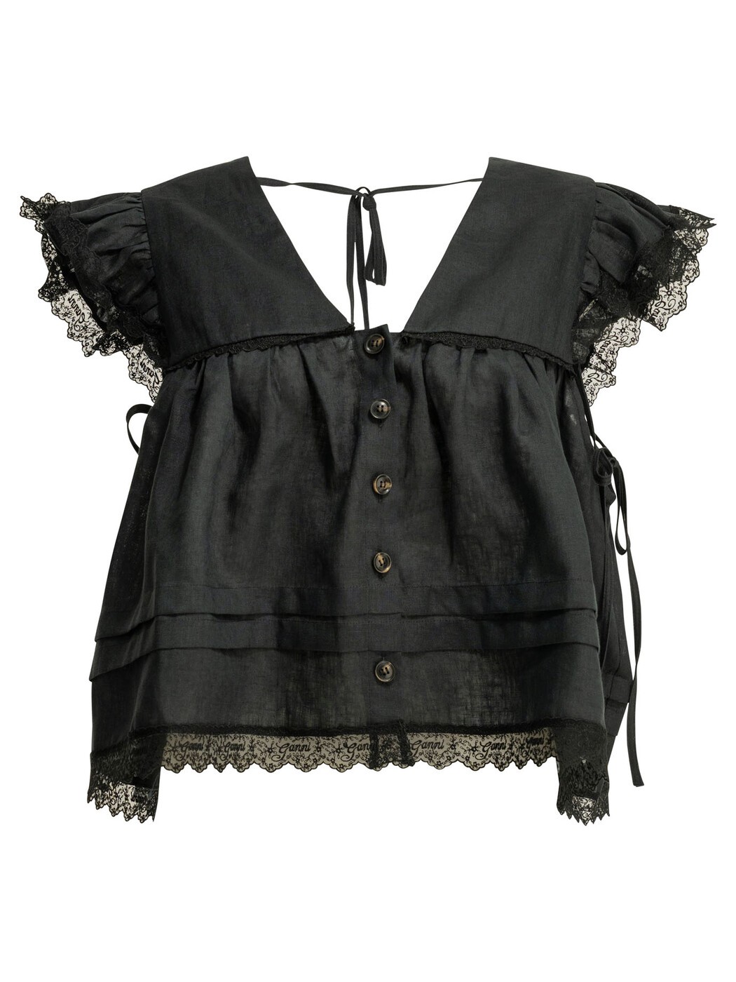 ガニー GANNI プルオーバー レディース 黒いこと Shirts Linen blouse A1040370099 Black 関税 貨物輸送無料 2026AW vi