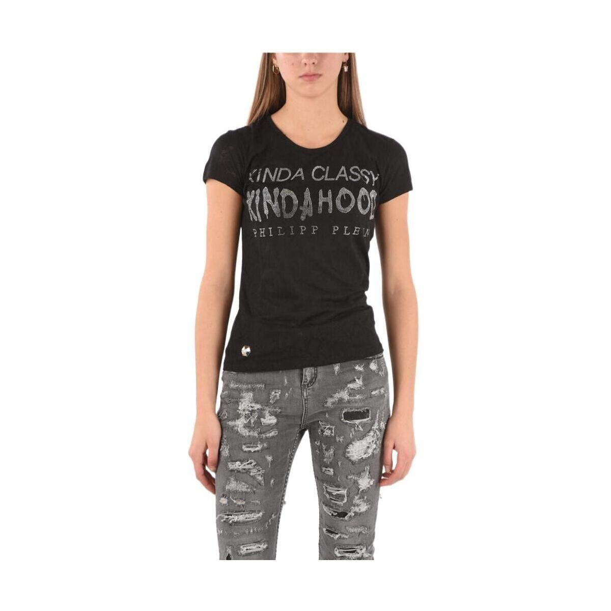 PHILIPP PLEIN フィリッププレイン BLACK Tシャツ レディース F18CWTK1499PTE003N02 mc