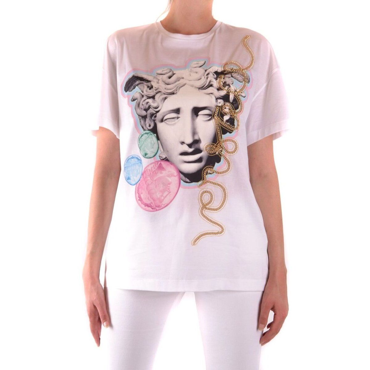 VERSACE ヴェルサーチ WHITE Tシャツ レディース 春夏2022 1A81259A201952A1001 mc