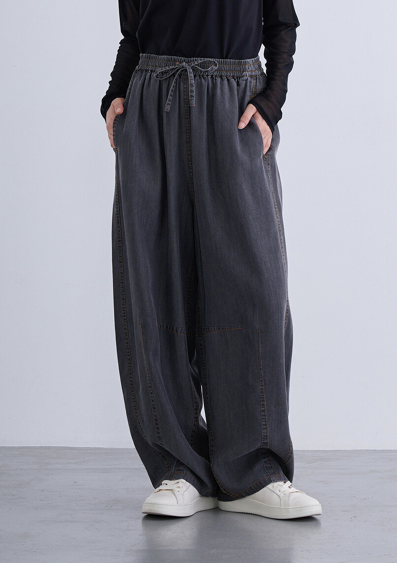 【2026Spring】【即納】【Femicite(フェミシテ)】テンセル デニムパンツ レディース ボトムス ロングパンツ ウエストゴム 楽に履ける 美ライン シルエット ジーンズ ワイド オールシーズン【2026ss新作】カジュアル スタイリッシュ モード ミリタリー