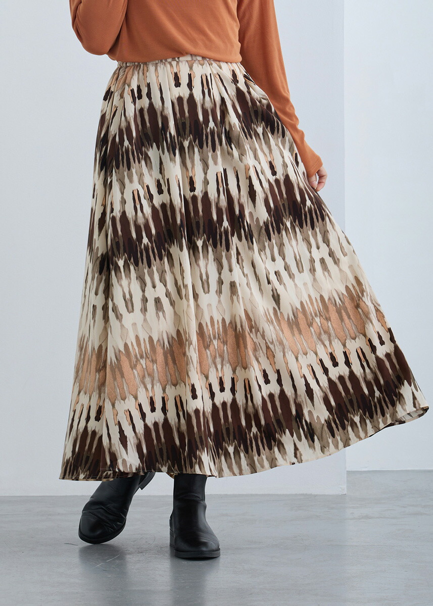【SALE50%OFF】【2025Autumn】【即納】【Femicite(フェミシテ)】フィーリング プリント スカート レディース ボトムス インパクトプリントスカート ボリュームスカート 楽 ウエストゴム 体型カバー オールシーズン【2025aw新作】カジュアル スタイリッシュ モード ミリタリー