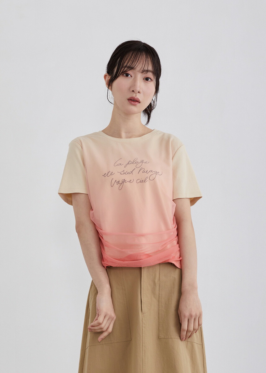 【2026Summer】【即納】【LUIS MARI(ルイ マリ)】グラデーション カットソー ティーシャツ レディース トップス 半袖 チュール\u0026綿織物原料品 遊撃手丈 【2026ss新作】心地よい 低身の丈 フレンチテイスト 流行り感 愛くるしい 女子らしい