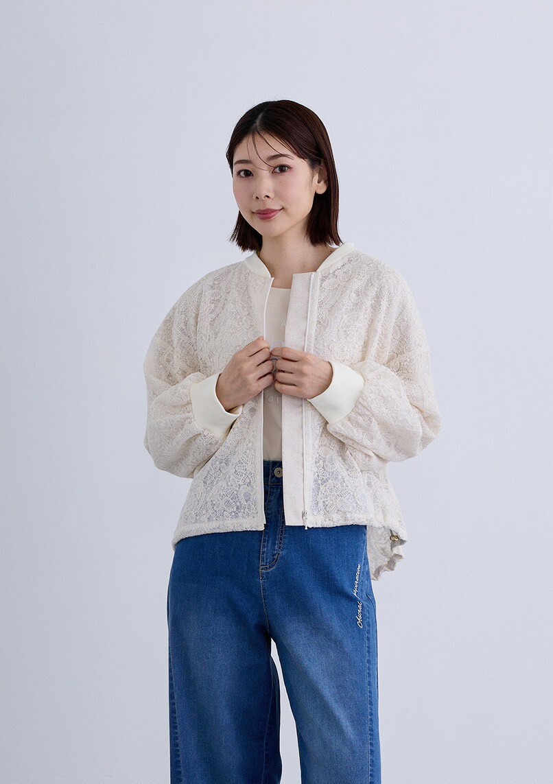 【2026Summer】【即納】【KOOS(クース)】レーシー ZIP ブルゾン レディース 長袖 ジャケット 華やか ライトブルゾン レース【2026ss新作】パーティー フォーマル オフィスカジュアル オケージョン 通勤 格上げ キレイめ