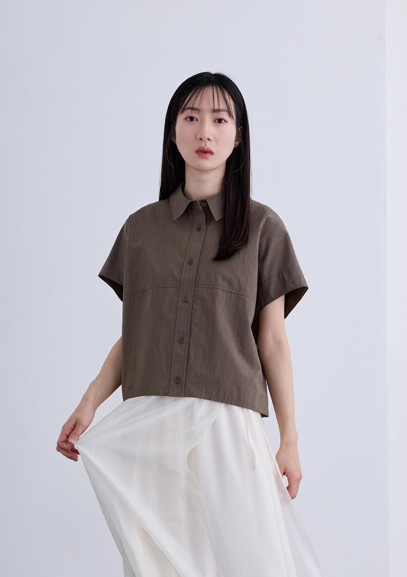 【2026Summer】【即納】【neuf cent neuf(ヌフ ソン ヌフ)】フレンチ スリーブ ブラウス  レディース 半袖 シャツ ミ二マルブラウス コクーンシルエット ドライタッチ【2026ss新作】モードカジュアル 大人かっこいいスタイル エイジレス