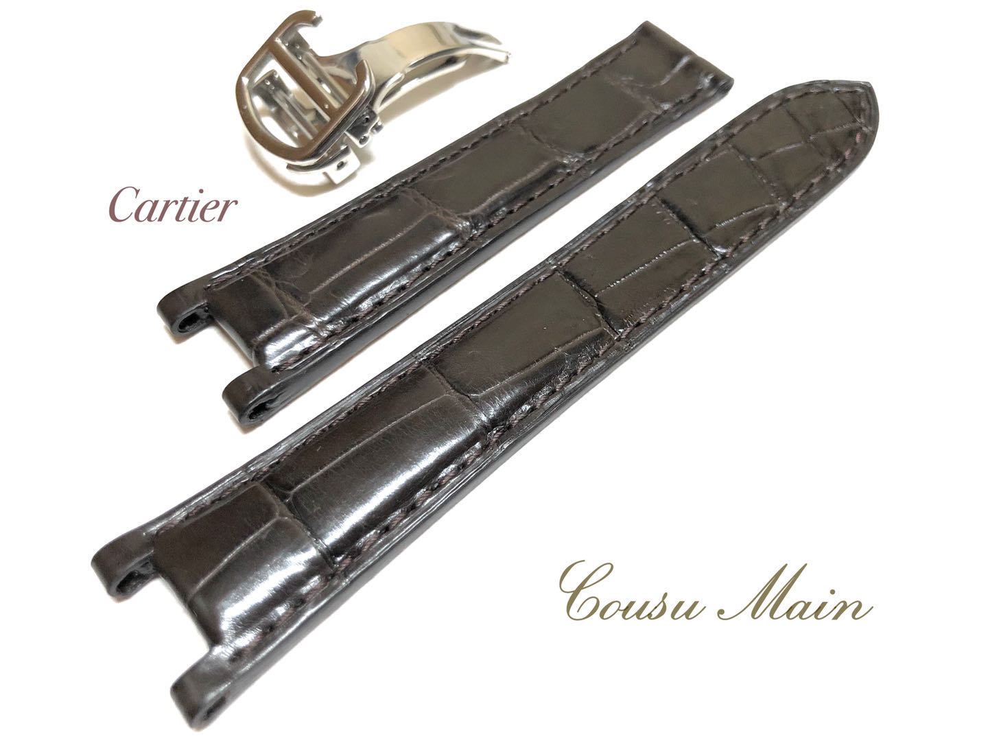 爆売りセール開催中 腕時計用ベルト バンド Cousumain mm 18mm クロコダイル両面 Cartier カルティエ パシャ ３８ｍｍ用 カルティエタイプ専用ｄバックルセット 裏皮コニャック R615 Www Mekatronik Org Tr