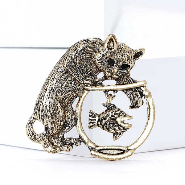 楽天市場】猫と金魚鉢 シルバー ピンブローチ 猫 金魚 シルバーピン